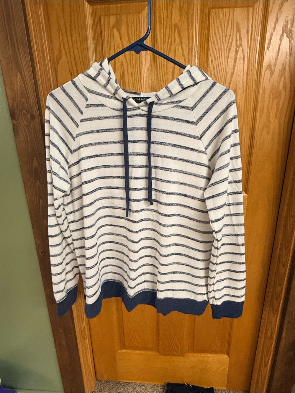 Staccato Cream and Navy Striped Crewneck Hoodie - NWOT